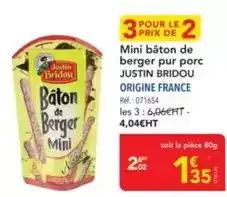 METRO Justin bridou - mini bâton de berger pur porc offre