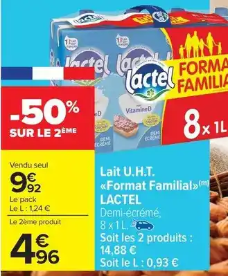 Carrefour Lactel - lait u.h.t. format familial offre