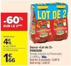Carrefour Panzani - sauce lot de 2 offre