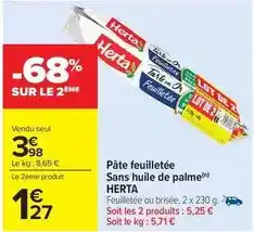 Carrefour Herta - pâte feuilletée sans huile de palme offre