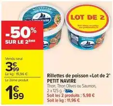 Carrefour Petit navire - rillettes de poisson lot de 2' offre