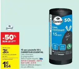 Carrefour Carrefour - 15 sacs poubelle 50 l offre