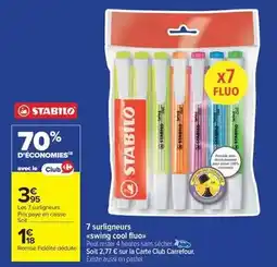 Carrefour Stabilo - 7 surligneurs swing cool fluo offre