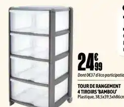 L'incroyable Tour de rangement 4 tiroirs 'bambou' offre