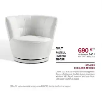 Cuir Center Fauteuil Pivotant En Cuir Sky offre