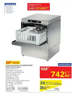 METRO METRO PROFESSIONAL Lave-verres Prima 35 GGW1035E offre