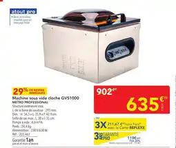 METRO METRO PROFESSIONAL Machine sous vide cloche GVS1000 offre