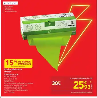 METRO MATFER Poche pâtissière offre