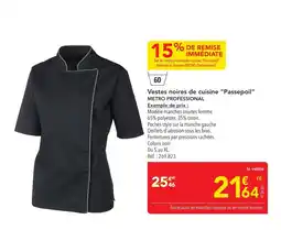 METRO METRO PROFESSIONAL Vestes noires de cuisine Passepoil offre