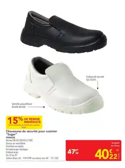 METRO PARADE Chaussures de sécurité pour cuisinier offre