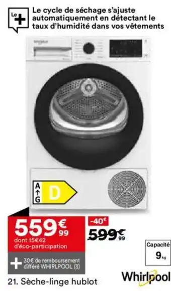 BUT WHIRLPOOL Sèche-linge hublot offre