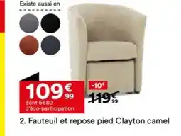 BUT Fauteuil et repose pied Clayton camel offre