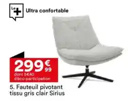 BUT Fauteuil pivotant tissu gris clair Sirius offre