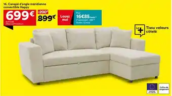 BUT Canapé d'angle méridienne convertible Happy offre