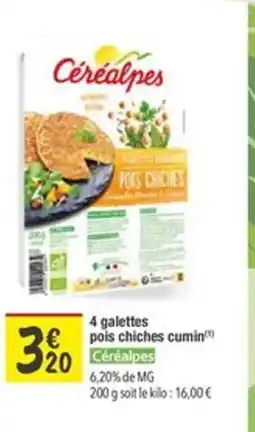 Les Comptoirs de la Bio CÉRÉALPES 4 galettes pois chiches cumin offre