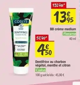 Les Comptoirs de la Bio COSLY'S Dentifrice au charbon végétal, menthe et citron offre