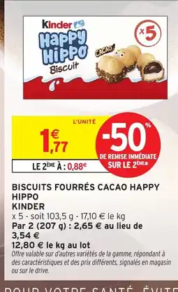 Intermarché Hyper KINDER Biscuits fourrés cacao happy hippo offre