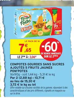 Intermarché Hyper POM'POTES Compotes gourdes sans sucres ajoutés 5 fruits jaunes offre