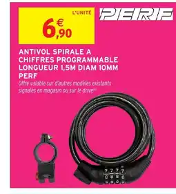 Intermarché Hyper PERF Antivol spirale a chiffres programmable longueur 1,5m diam 10mm offre