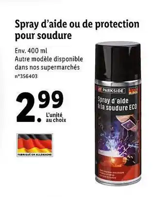 Lidl Spray D'aide Ou De Protection Pour Soudure Parkside 400ml offre