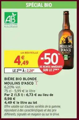 Intermarché BIÈRE BIO BLONDE MOULINS D'ASCQ offre
