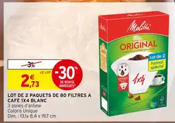 Intermarché MELLITA Lot de 2 paquets de 80 filtres a cafe 1x4 blanc offre