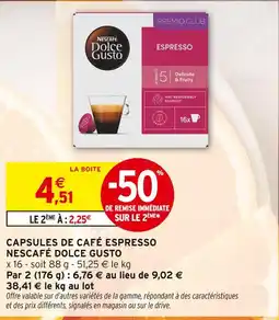 Intermarché Nescafé Dolce Gusto Capsules de café espresso offre