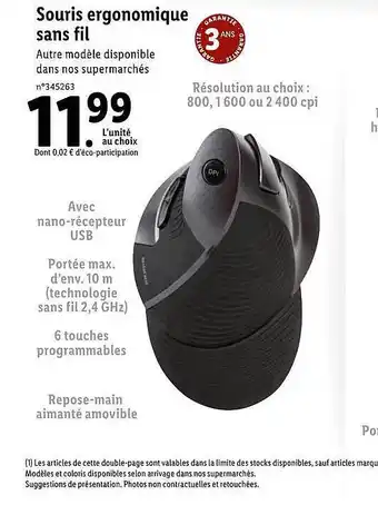Lidl Souris Ergonomique Sans Fil offre