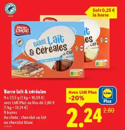 Lidl Barre lait & céréales offre