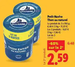 Lidl PETIT NAVIRE Thon au naturel offre