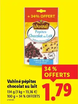 Lidl VAHINE pépites chocolat au lait offre