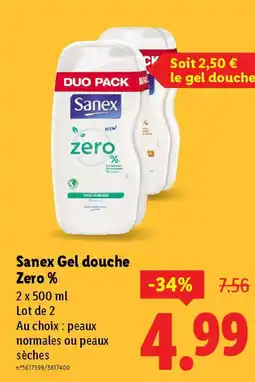 Lidl SANEX Gel douche Zero% offre