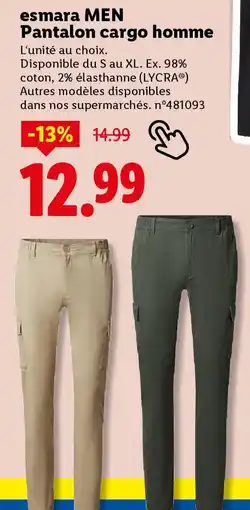 Lidl ESMARAMen pantalon cargo homme offre