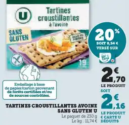 Super U Tartines croustillantes avoine sans gluten u offre