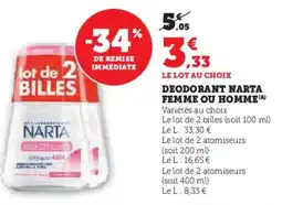 Super U Deodorant narta femme ou homme offre