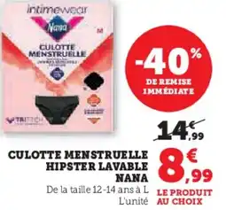 Super U Culotte menstruelle hipster lavable nana offre