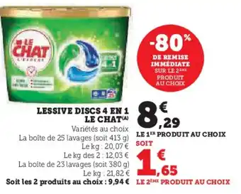 Super U Lessive discs 4 en 1 le chat offre