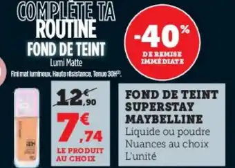 Hyper U Fond de teint superstay maybelline offre