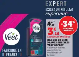Hyper U Bandes de cire peaux sensibles veet expert offre