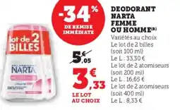Hyper U Deodorant narta femme ou homme offre
