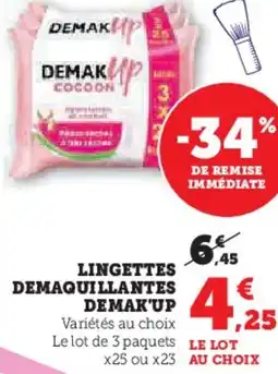 Hyper U Lingettes demaquillantes demak'up offre