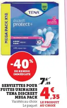 Hyper U Serviettes pour fuites urinaires tena discreet mega pack offre