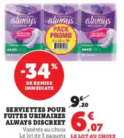 Hyper U Serviettes pour fuites urinaires always discreet offre