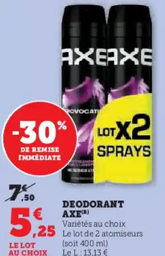 Hyper U Deodorant axe offre