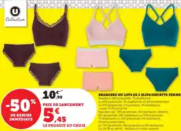 Hyper U Brassiere ou lots de 2 slips/shortys femme offre