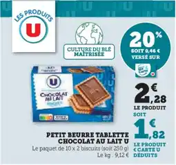 Hyper U Petit beurre tablette chocolat au lait u offre