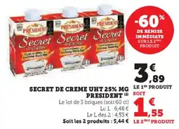 Hyper U Secret de creme uht 25% mg president offre
