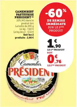 Hyper U Camembert pasteurise president offre