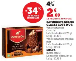 Hyper U Batonnets creme glacee cote d'or offre
