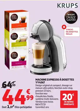 Auchan KRUPS Machine expresso à dosettes YY4567 offre